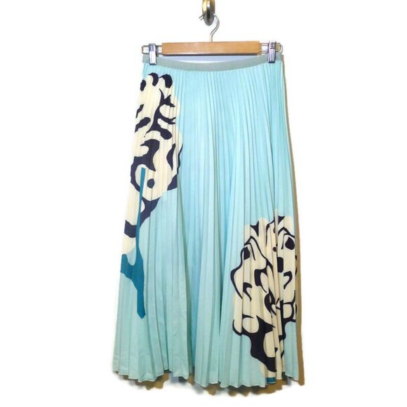 KELLY OBI New York Turquise Bloom Pleated Midi Skirt - Blue/Tan/Black O/S - Picture 2 of 6